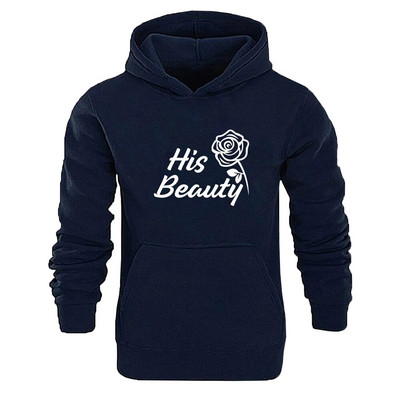 Комплект качулка за двойка Beauty Beast Print Анцуг Мъжки суичър и спортен панталон 2 бр. Спортно облекло Ежедневно облекло Дамски костюм