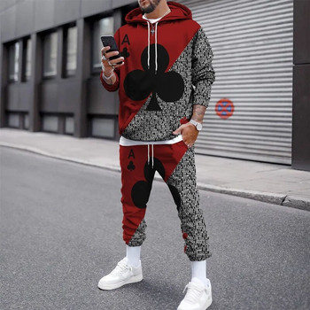 Мъжки дрехи Панталони Спортни костюми Улично облекло Покер суичъри Есен Зима 3D принт Топъл пуловер Суичър Комплекти анцуг за свободното време