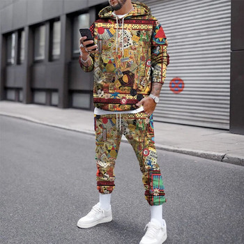 Мъжки дрехи Панталони Спортни костюми Улично облекло Покер суичъри Есен Зима 3D принт Топъл пуловер Суичър Комплекти анцуг за свободното време