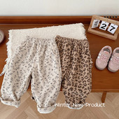 Есенно-зимни дрехи Детски топли панталони от полар на цветя Ретро момиче Деца плюс кадифени дебели ежедневни панталони Модни бебешки панталони за момче