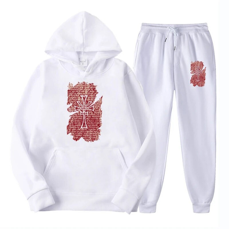 Мъжки суитшърт Faith Cross Print Комплекти спортни панталони Топли улични пуловери Качулки Спортни панталони Костюми Есен Зима Мъжки анцуг
