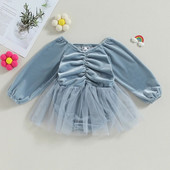 BeQeuewll Baby Girls Romper ruha egyszínű bársonyhálós hosszú ujjú kombinék újszülött kisgyermekek számára aranyos ruhák