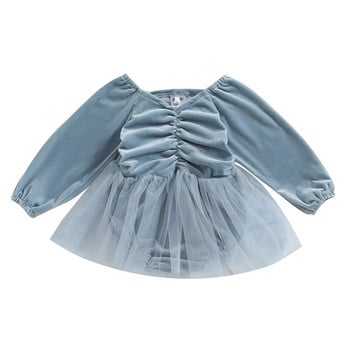 BeQeuewll Baby Girls Romper Dress Едноцветни кадифени мрежести гащеризони с дълъг ръкав за новородени бебета Малки деца Сладки дрехи