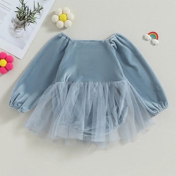 BeQeuewll Baby Girls Romper Dress Едноцветни кадифени мрежести гащеризони с дълъг ръкав за новородени бебета Малки деца Сладки дрехи