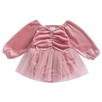 BeQeuewll Baby Girls Romper ruha egyszínű bársonyhálós hosszú ujjú kombinék újszülött kisgyermekek számára aranyos ruhák