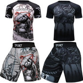 MMA BJJ Rashguard Тениски+Панталони Rash Guard Фитнес анцуг Боксови фланелки Muay Thai Compression Men MMA Kickboxing Sport Suit