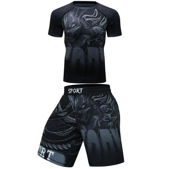 MMA BJJ Rashguard T Shirt + Παντελόνι Rash Guard Fitness φόρμα μποξ Μπλουζάκια Muay Thai Compression Ανδρική φόρμα MMA Kickboxing
