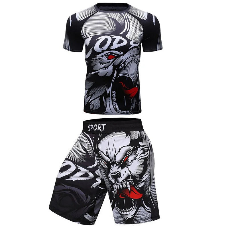 MMA BJJ Rashguard Тениски+Панталони Rash Guard Фитнес анцуг Боксови фланелки Muay Thai Compression Men MMA Kickboxing Sport Suit