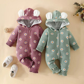 Есенно боди за малко дете, новородено бебе, момче, момичета, гащеризон, зимни топли, сладко мече, флорален принт, детски гащеризон с качулка, ново