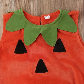 0-3Y New Cosplay Хелоуин Прохождащо Бебе Kid Pumpkin Print Sleeveless Romper Гащеризони Топове+Шапки Бебешки дрехи 2PCS Костюми