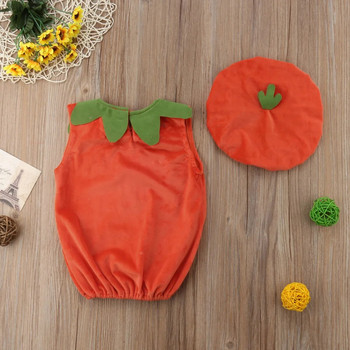 0-3Y New Cosplay Хелоуин Прохождащо Бебе Kid Pumpkin Print Sleeveless Romper Гащеризони Топове+Шапки Бебешки дрехи 2PCS Костюми