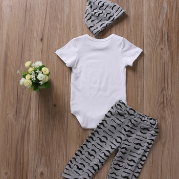 3 τμχ Σετ ρούχων για νεογέννητο αγοράκι Print Letter Little Man Cotton Romper+Pants+Hats Baby Jumpsuit Σετ 0-18M