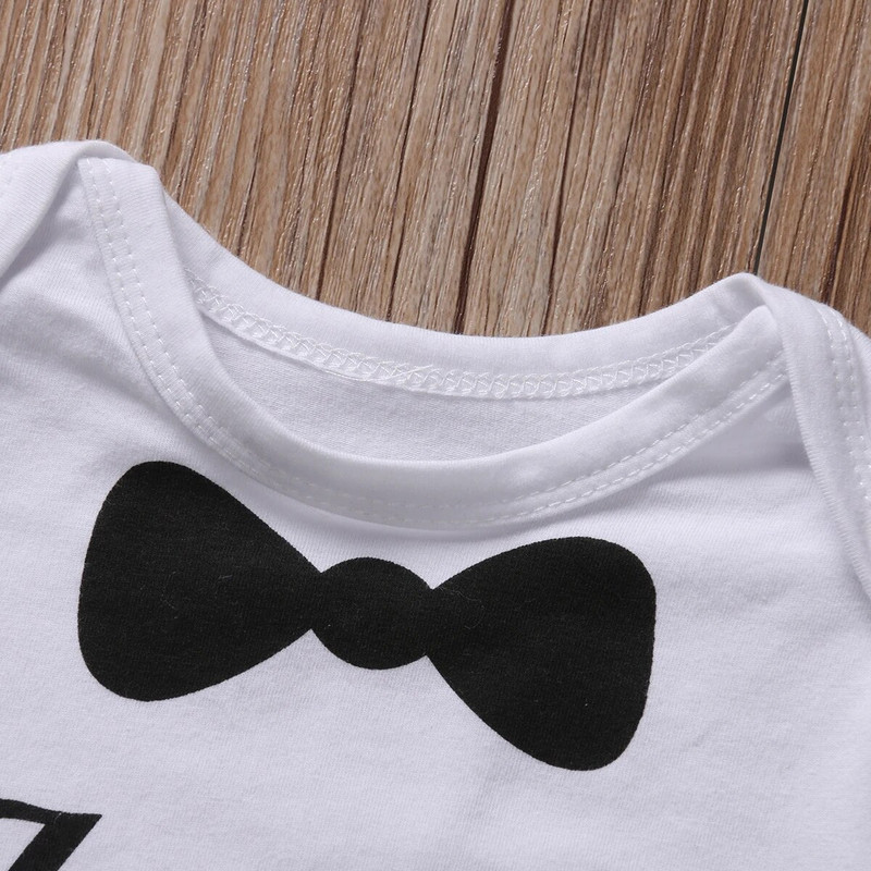 3бр. Комплект дрехи за новородени момчета с печат на букви Малък мъж Памучен гащеризон+панталони+шапки Бебешки гащеризон Комплект екипировки 0-18M