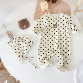Sanlutoz Autumn Baby Girls Boys Rompers Pöttyös Little Bear Todder Uniszex kombiné aranyos kalappal
