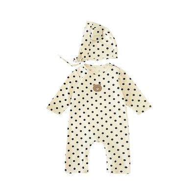 Sanlutoz Autumn Baby Girls Boys Rompers Pöttyös Little Bear Todder Uniszex kombiné aranyos kalappal