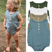 Újszülött csecsemők lányok fiúk nadrág pamutvászon egyszínű ujjatlan gombos body jumpsuit egyrészes napruha 0-24M