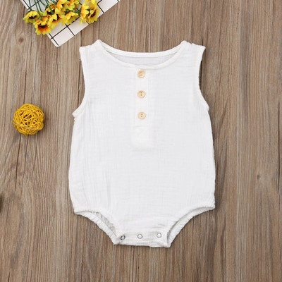 Újszülött csecsemők lányok fiúk nadrág pamutvászon egyszínű ujjatlan gombos body jumpsuit egyrészes napruha 0-24M