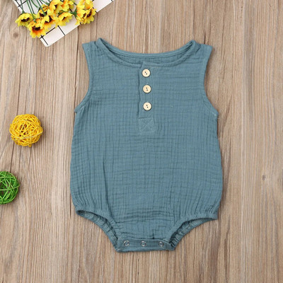 Újszülött csecsemők lányok fiúk nadrág pamutvászon egyszínű ujjatlan gombos body jumpsuit egyrészes napruha 0-24M