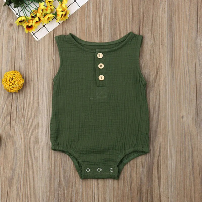 Újszülött csecsemők lányok fiúk nadrág pamutvászon egyszínű ujjatlan gombos body jumpsuit egyrészes napruha 0-24M