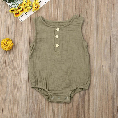 Újszülött csecsemők lányok fiúk nadrág pamutvászon egyszínű ujjatlan gombos body jumpsuit egyrészes napruha 0-24M
