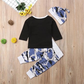 Pudcoco Autumn New Casual 3pcs Baby Boy Clothes Set Newborn Infant Boys Camouflage Top Long Панталони Hat Outfits