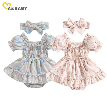 ma&Baby 0-24M Summer Baby Girl Romper Νεογέννητο μωρό μωρό με λουλουδάτο τύπωμα βολάν Ολόσωμη φόρμα Playsuit Sunsuit Headband Outfits