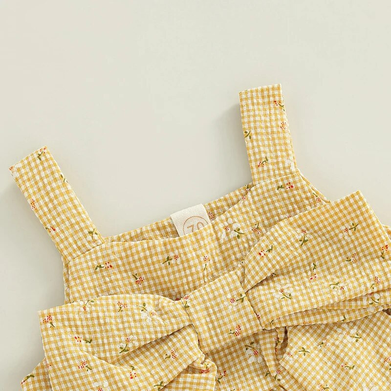 Новородени бебета, момчета, момичета, комплект дрехи от 2 бр., без ръкави, потник с цветно каре и къси панталонки с ластик на талията, детски памучни дрехи