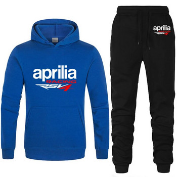 Мъжки спортен костюм с качулка Aprilia Racing RSV4 с принт Ежедневен суичър с качулка+панталон 2 бр. Комплект руно Висококачествено спортно облекло за джогинг