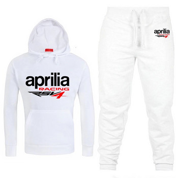 Мъжки спортен костюм с качулка Aprilia Racing RSV4 с принт Ежедневен суичър с качулка+панталон 2 бр. Комплект руно Висококачествено спортно облекло за джогинг