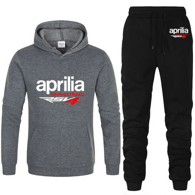 Мъжки спортен костюм с качулка Aprilia Racing RSV4 с принт Ежедневен суичър с качулка+панталон 2 бр. Комплект руно Висококачествено спортно облекло за джогинг