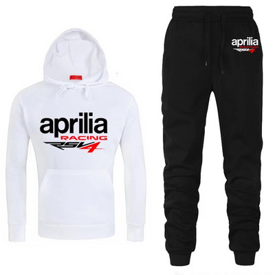 Мъжки спортен костюм с качулка Aprilia Racing RSV4 с принт Ежедневен суичър с качулка+панталон 2 бр. Комплект руно Висококачествено спортно облекло за джогинг