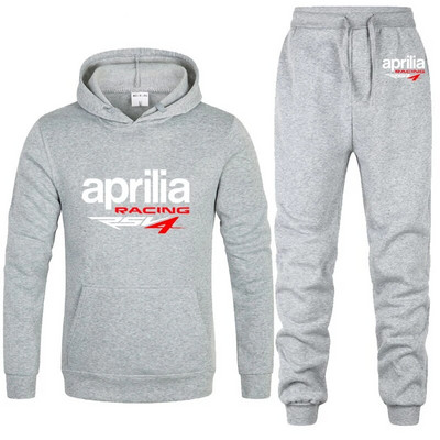 Мъжки спортен костюм с качулка Aprilia Racing RSV4 с принт Ежедневен суичър с качулка+панталон 2 бр. Комплект руно Висококачествено спортно облекло за джогинг