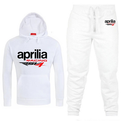 Мъжки спортен костюм с качулка Aprilia Racing RSV4 с принт Ежедневен суичър с качулка+панталон 2 бр. Комплект руно Висококачествено спортно облекло за джогинг