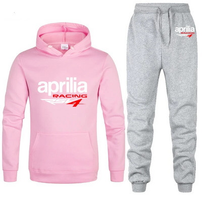 Мъжки спортен костюм с качулка Aprilia Racing RSV4 с принт Ежедневен суичър с качулка+панталон 2 бр. Комплект руно Висококачествено спортно облекло за джогинг