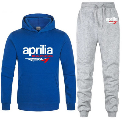 Мъжки спортен костюм с качулка Aprilia Racing RSV4 с принт Ежедневен суичър с качулка+панталон 2 бр. Комплект руно Висококачествено спортно облекло за джогинг