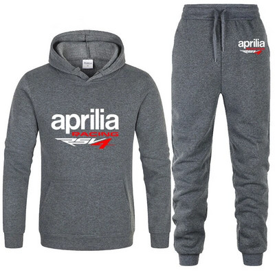 Мъжки спортен костюм с качулка Aprilia Racing RSV4 с принт Ежедневен суичър с качулка+панталон 2 бр. Комплект руно Висококачествено спортно облекло за джогинг
