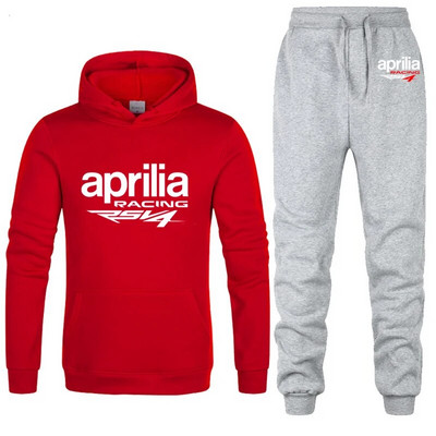 Мъжки спортен костюм с качулка Aprilia Racing RSV4 с принт Ежедневен суичър с качулка+панталон 2 бр. Комплект руно Висококачествено спортно облекло за джогинг