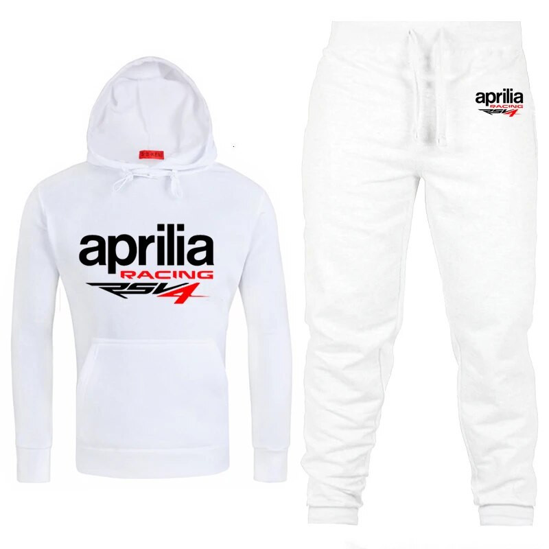 Мъжки спортен костюм с качулка Aprilia Racing RSV4 с принт Ежедневен суичър с качулка+панталон 2 бр. Комплект руно Висококачествено спортно облекло за джогинг