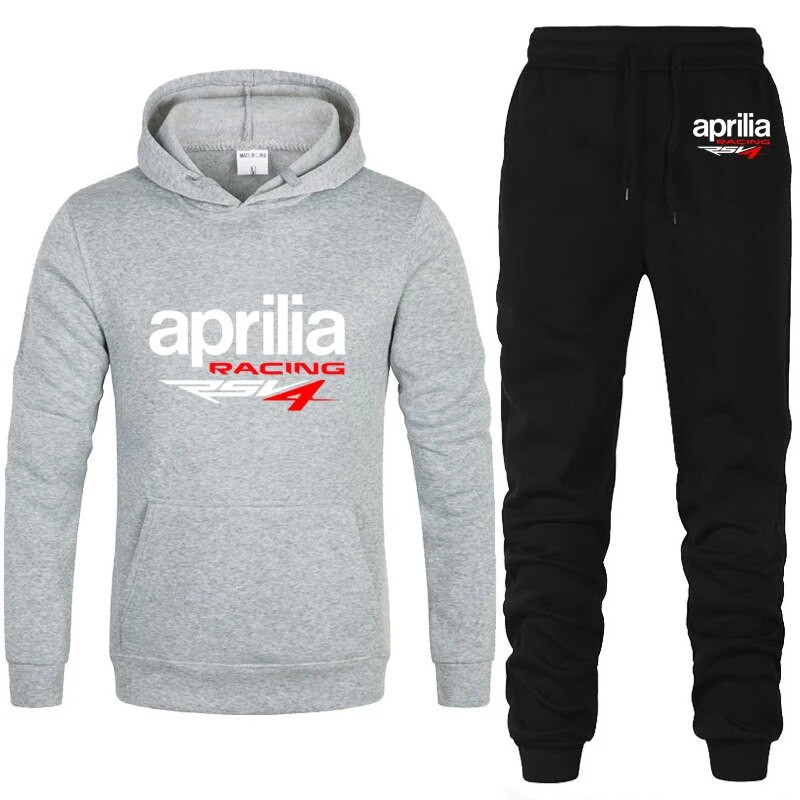 Мъжки спортен костюм с качулка Aprilia Racing RSV4 с принт Ежедневен суичър с качулка+панталон 2 бр. Комплект руно Висококачествено спортно облекло за джогинг