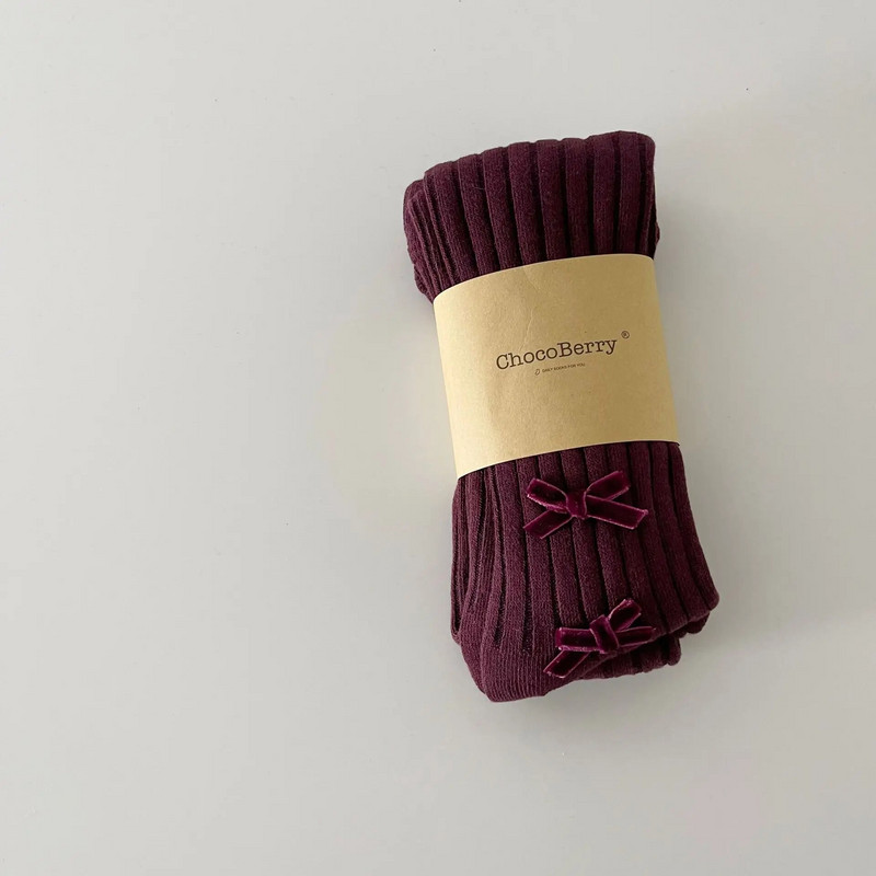 Нов сладък стегнат момиче с лък Прост плътен чорапогащник Ретро 8 цвята Pit Bar Универсални кльощави клинове Еластични панталони с полар за момичета