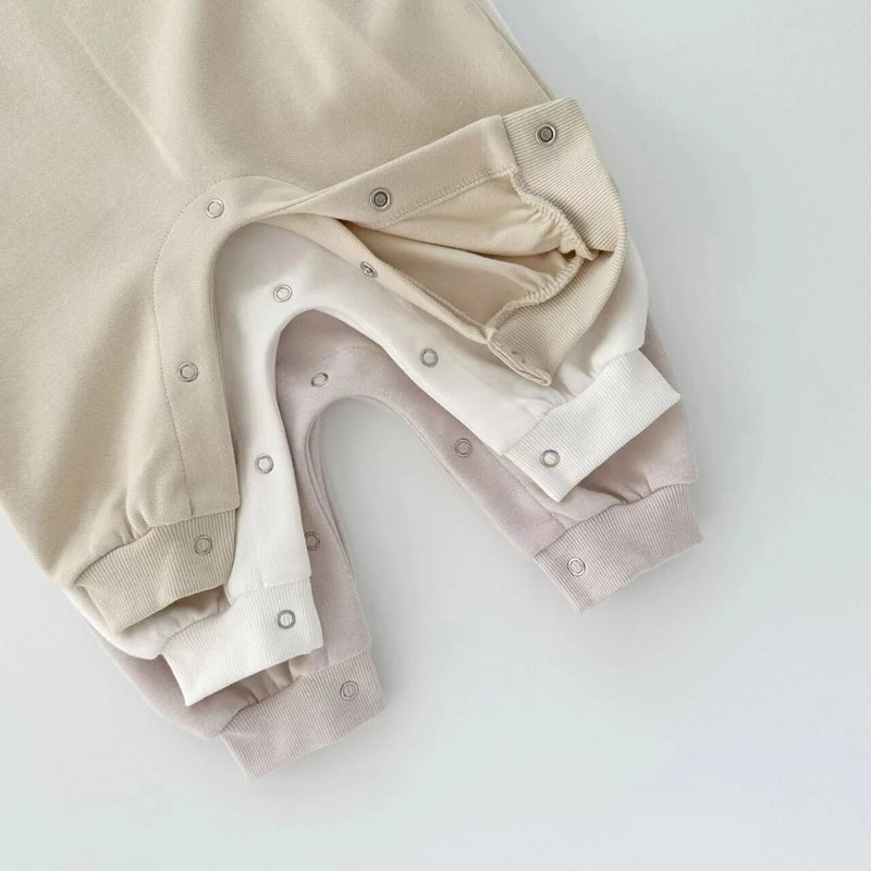 Бебешки комбинезон: Стилен памучен гащеризон с цял ръкав, уникален печат с букви за момичета, момчета, ново есен 2023 г., новородено 0-3 г.