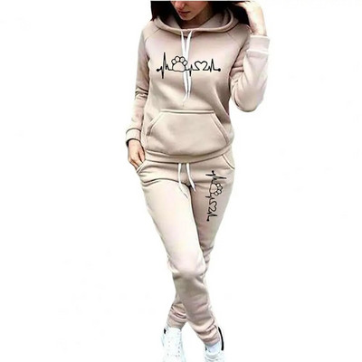Ежедневен анцуг Дамски костюм от две части Дамски комплект с качулки и панталони Дамско облекло Есен Зима Спортни суичъри Костюм