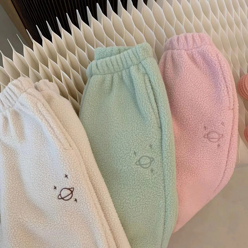 4161B Бебешки панталони Кашмирени панталони Есен и зима 2022 Бебешки панталони с бродерия Planet Boy`s Leisure Pants 0-2Y Момичета Прости панталони