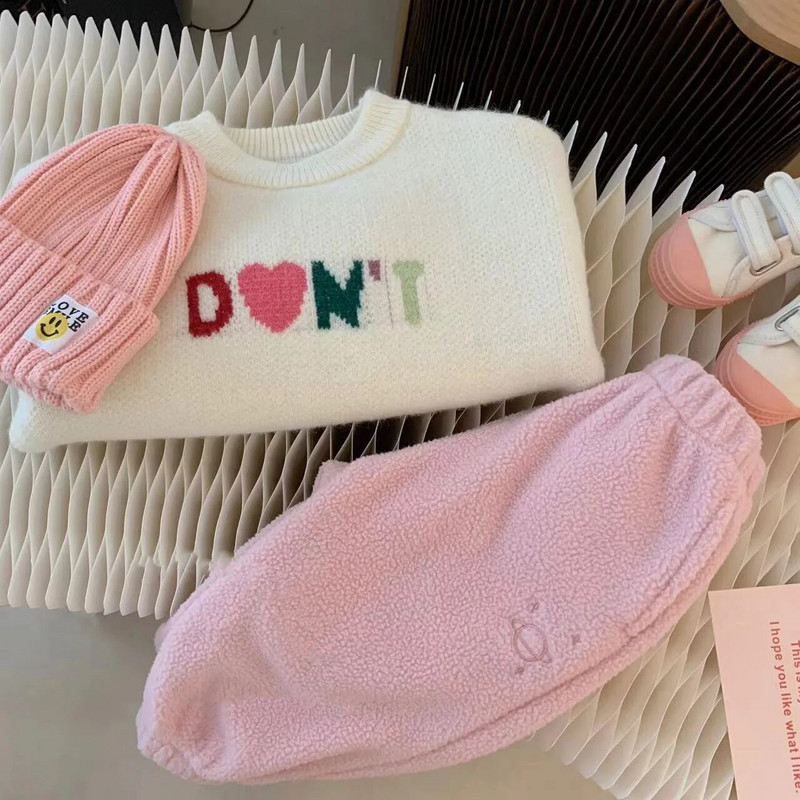 4161B Бебешки панталони Кашмирени панталони Есен и зима 2022 Бебешки панталони с бродерия Planet Boy`s Leisure Pants 0-2Y Момичета Прости панталони