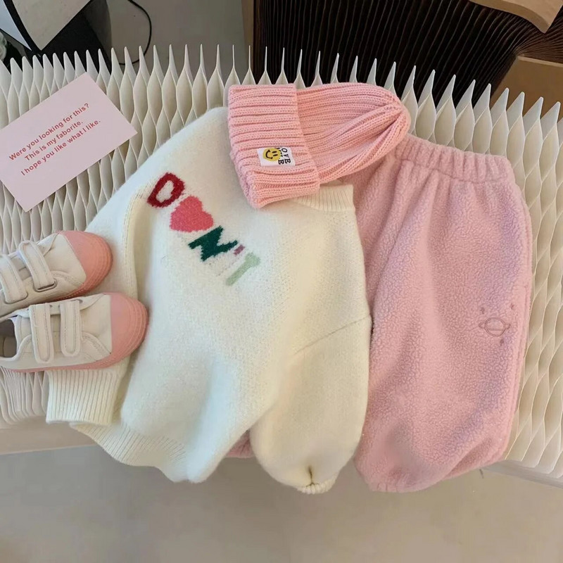 4161B Бебешки панталони Кашмирени панталони Есен и зима 2022 Бебешки панталони с бродерия Planet Boy`s Leisure Pants 0-2Y Момичета Прости панталони