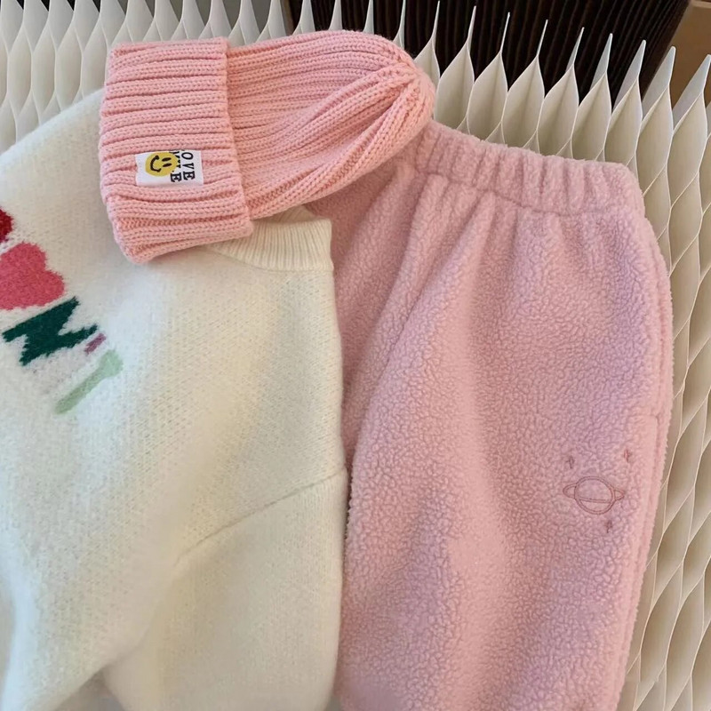 4161B Бебешки панталони Кашмирени панталони Есен и зима 2022 Бебешки панталони с бродерия Planet Boy`s Leisure Pants 0-2Y Момичета Прости панталони