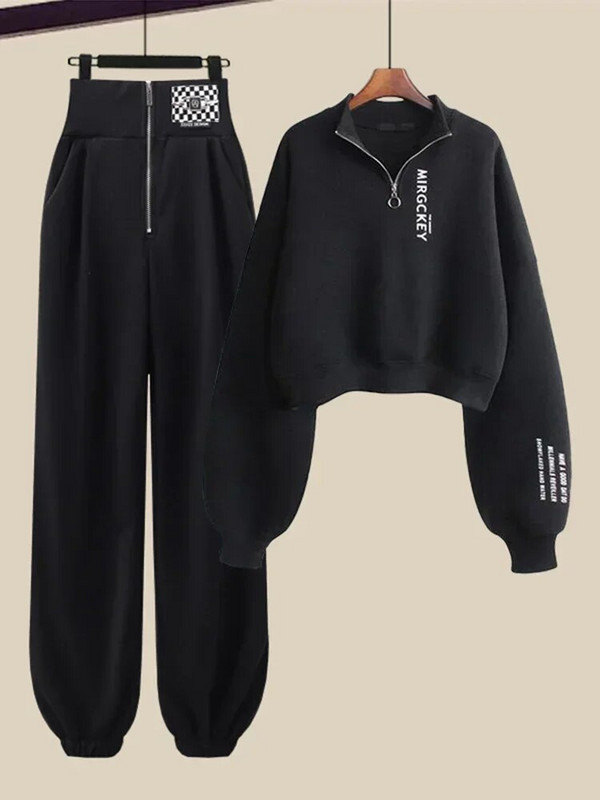 Дамски ежедневен спортен костюм Пролет Есен Моден пуловер с висока талия Jogger Спортни спортни панталони за свободното време Женски комплекти от 2 части