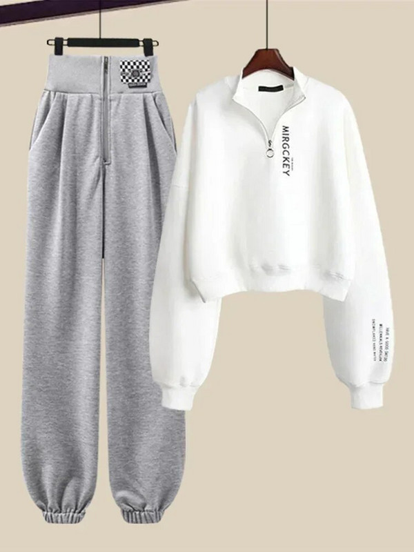 Дамски ежедневен спортен костюм Пролет Есен Моден пуловер с висока талия Jogger Спортни спортни панталони за свободното време Женски комплекти от 2 части