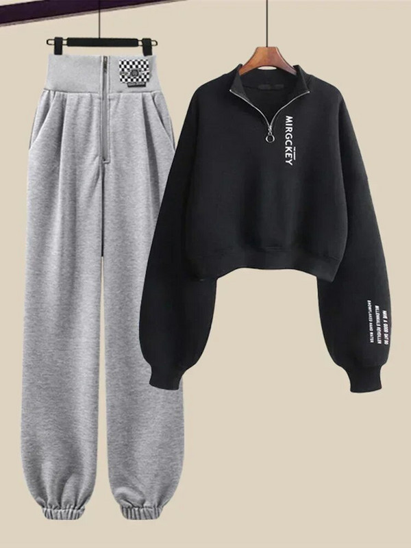 Дамски ежедневен спортен костюм Пролет Есен Моден пуловер с висока талия Jogger Спортни спортни панталони за свободното време Женски комплекти от 2 части
