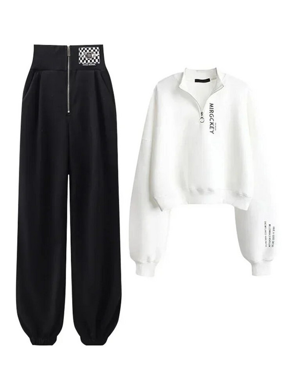 Дамски ежедневен спортен костюм Пролет Есен Моден пуловер с висока талия Jogger Спортни спортни панталони за свободното време Женски комплекти от 2 части